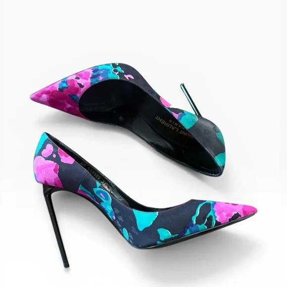 Saint Laurent Zoe Floral Print Fabric Pointed Toe Pumps EU 36.5 US 6.5 - Picture 10 of 14